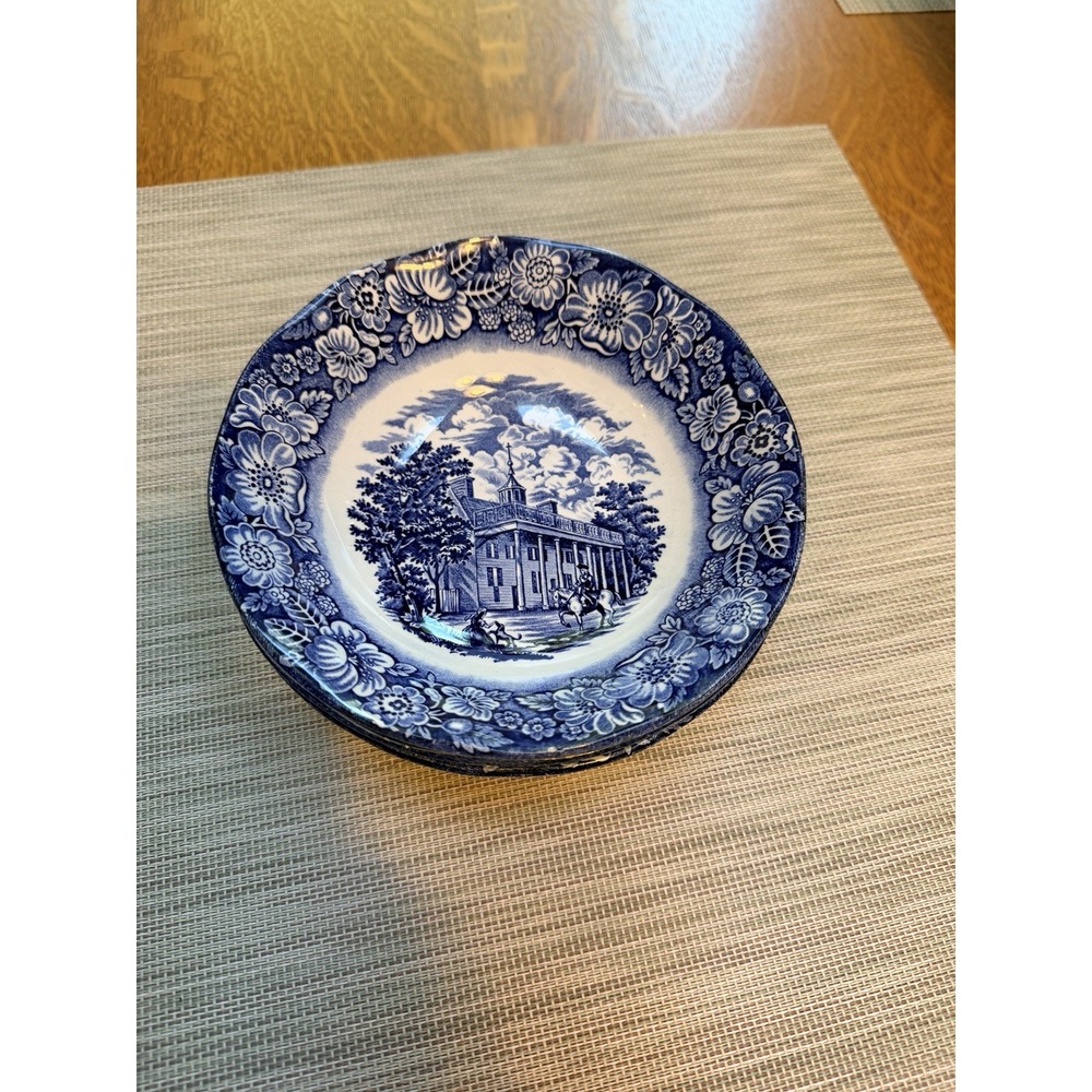 Set of 3 Staffordshire Liberty Blue Coupe Cereal Bowl Mount Vernon 6 3/8"